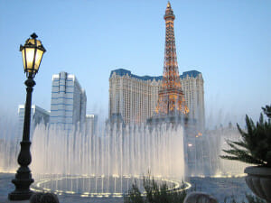 The Bellagio Fountains as seen from the resort