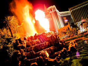A good viewing spot for the Mirage Volcano is near the hotel's valet stand