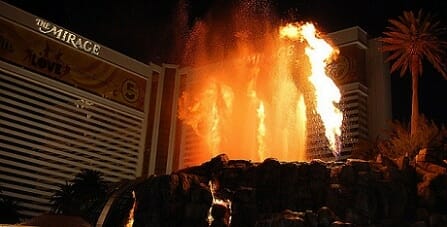The Mirage Volcano goes off twice a night on weekdays and 3 times a night on weekends.