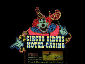 A giant clown welcomes you to Circus Circus