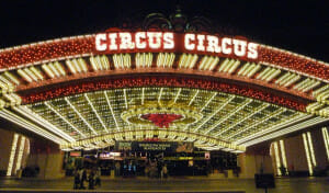 Old school Vegas lights at the entrance to Circus Circus