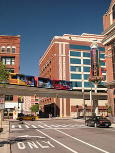 The Detroit People Mover Passes by the Greektown Casino