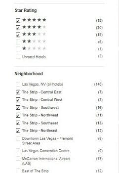 All 3 star hotels on up checked plus all Las Vegas Strip hotels