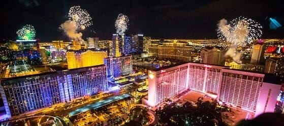 New Years Eve fireworks in Las Vegas as seen from the High Roller Observation Wheel