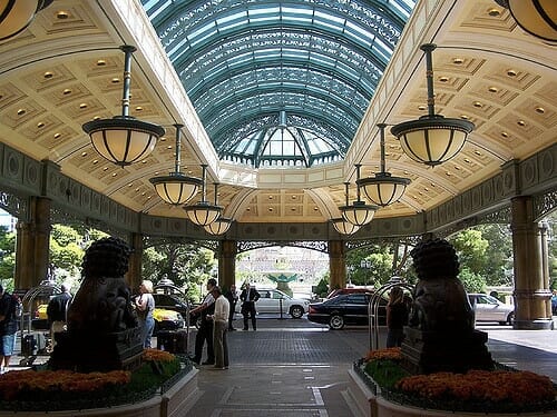 The front valet parking area at the Bellagio