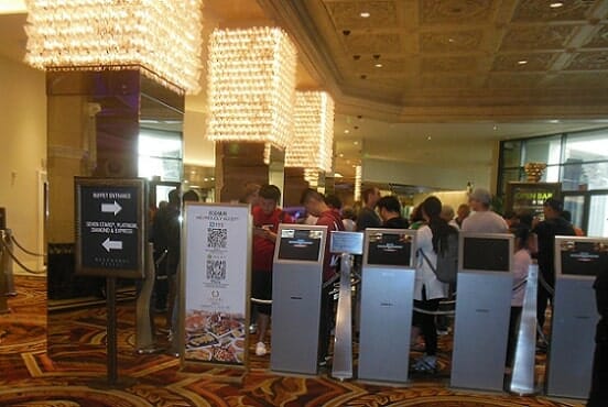 Kiosks in front of the Bacchanal Buffet