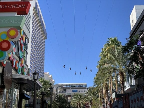 The Fly Linq Zip Line as seen from the Linq Promenade below