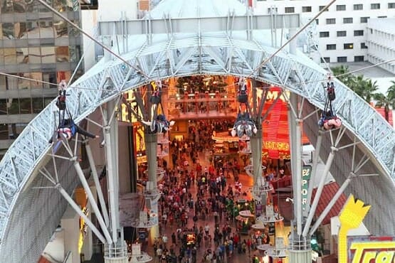 The Slotzilla flying over Fremont Street in downtown Las Vegas