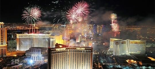 NYE fireworks over the Las Vegas Strip