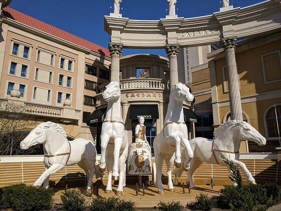 Caesars Atlantic City's valet parking is behind the white horses.