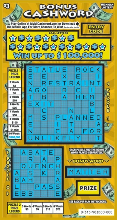 Bonus Cashword tickets have 2nd Chance Drawing Opportunities.