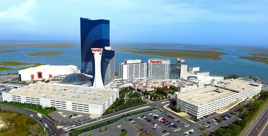 Harrah's Atlantic City with the two large parking garages out in front.