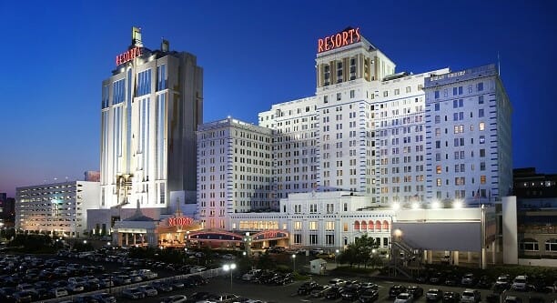 The white parking garage for Resorts AC Casino & Hotel is on the left. Surface parking is on the lower left.