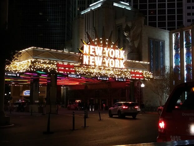 The valet and drop-off area at the NY-NY Hotel Casino in Las Vegas