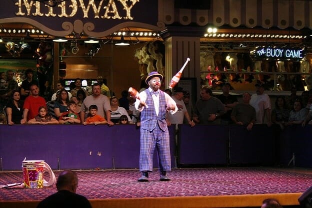 The Circus Circus Midway Acts offer free entertainment and free air conditioning.