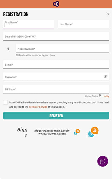 Cafe Casino Mobile Registration Page