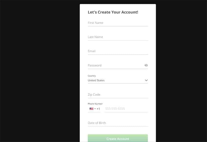 Wild Casino sign up page