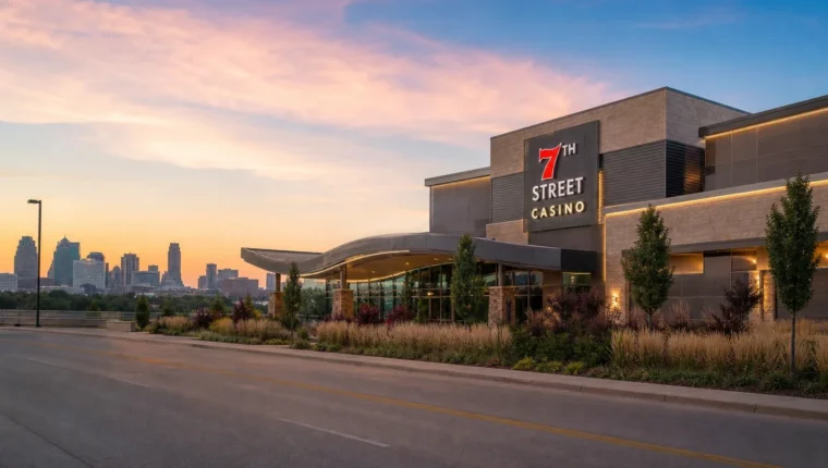 7th Street Casino Kansas City: Games, Parking, and Dining 1 AI-generated exterior view of 7th Street Casino Kansas City, Kansas City, Kansas.