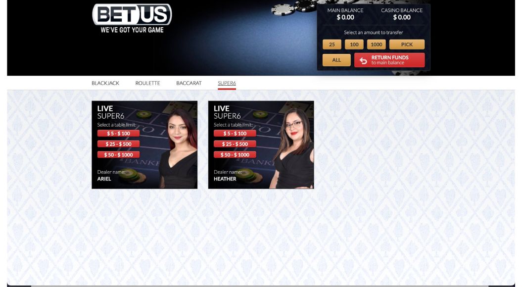 BetUS Live Casino Lobby