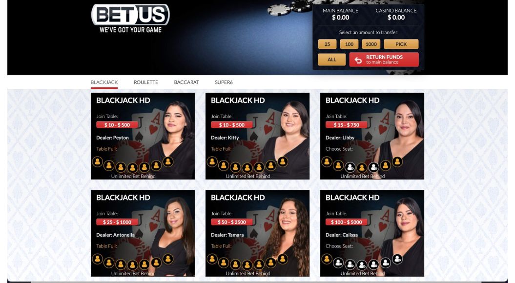 BetUS Live Casino Lobby