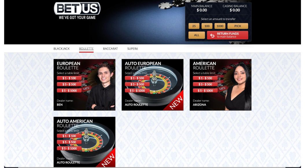 BetUS Live Casino Lobby