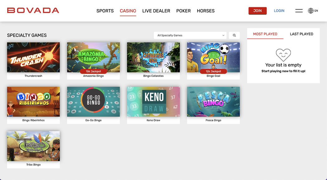 Bovada Slingo Games