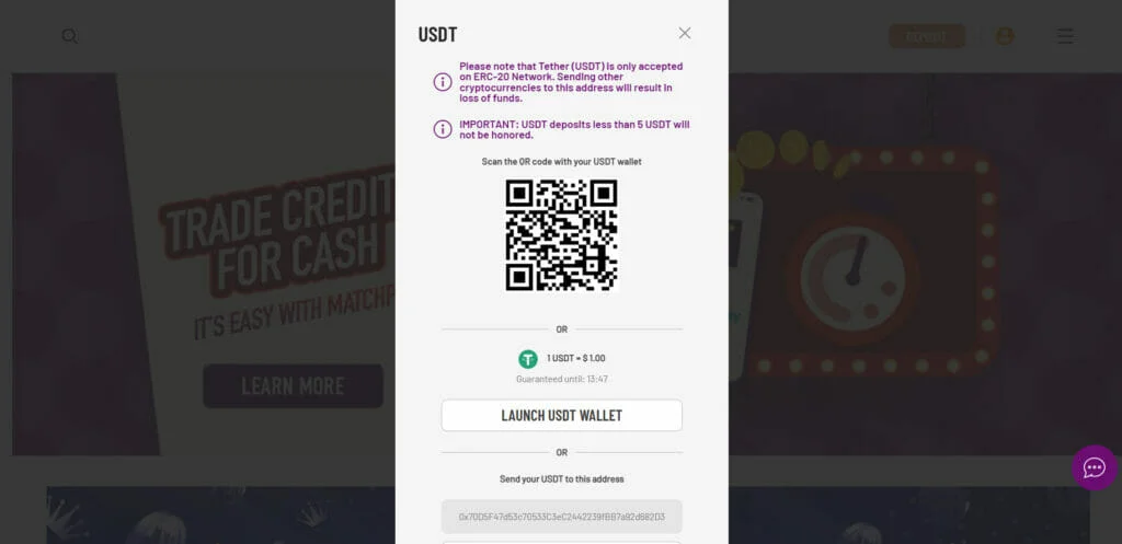Cafe Casino USDT Deposit