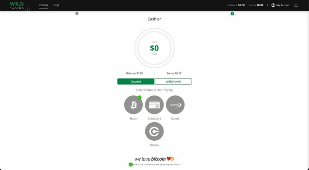 Wild Casino Deposit Page