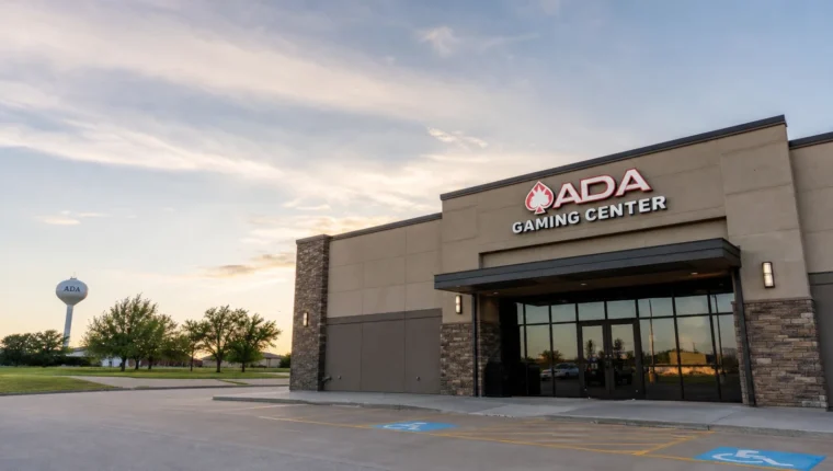 AI-generated exterior view of Ada Gaming Center, Ada, Oklahoma.