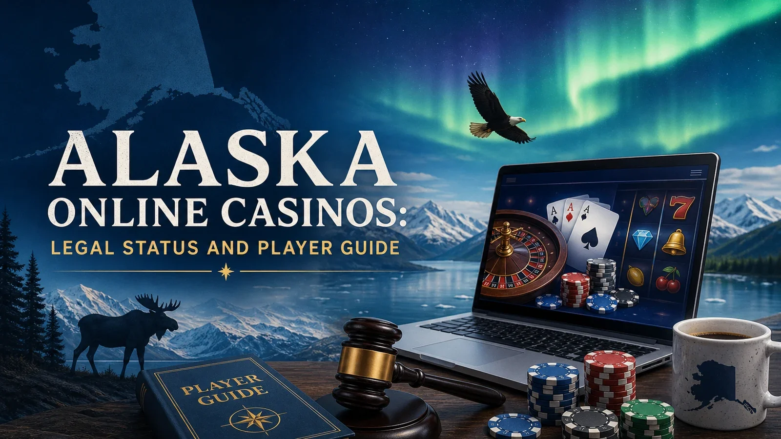 Conceptual editorial illustration for Alaska Online Casinos: Legal Status and Player Guide
