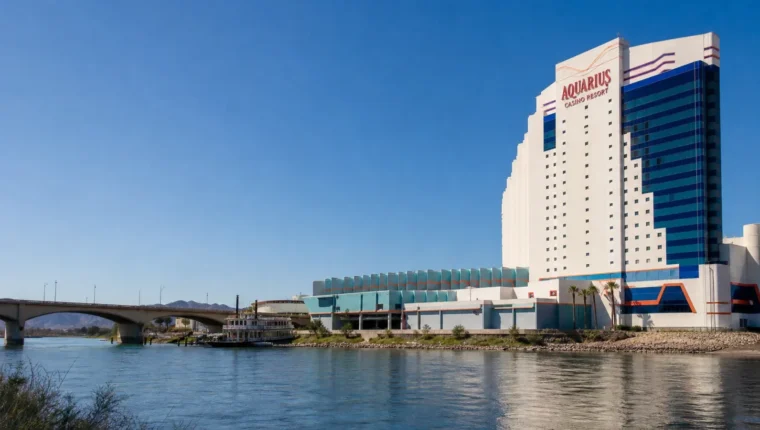 AI-generated exterior view of Aquarius Casino, Laughlin, Laughlin, Nevada.
