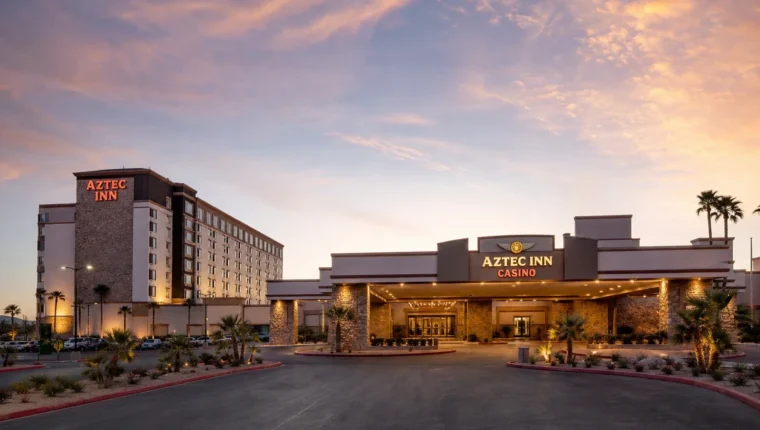 AI-generated exterior view of Aztec Inn Casino Las Vegas, Las Vegas, Nevada.