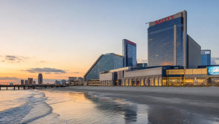 AI-generated exterior view of Bally's Casino Atlantic City, Atlantic City, New Jersey.