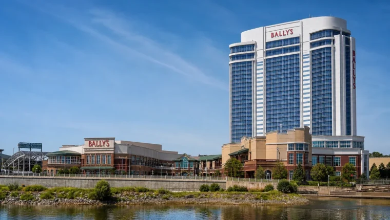 AI-generated exterior view of Bally's Shreveport Casino & Hotel, Shreveport, Louisiana.