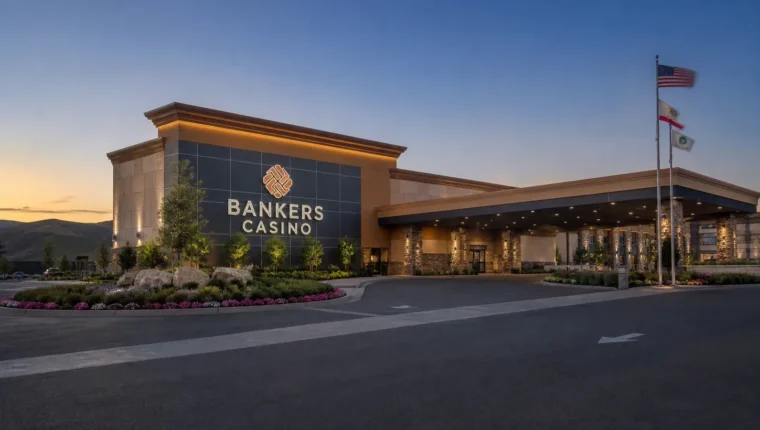 AI-generated exterior view of Bankers Casino Salinas, Salinas, California.