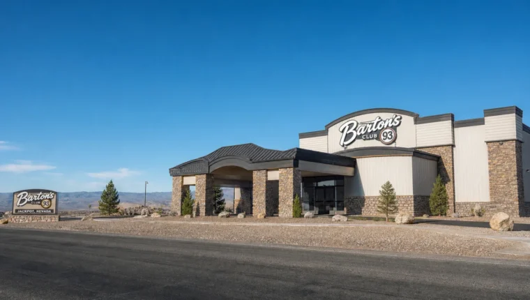 AI-generated exterior view of Barton's Club 93, Jackpot, Nevada.