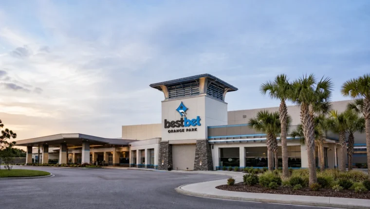 AI-generated exterior view of Bestbet Orange Park Casino, Orange Park, Florida.