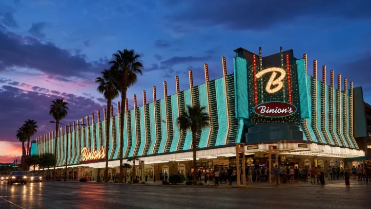 AI-generated exterior view of Binion's Gambling Hall & Hotel Las Vegas, Las Vegas, Nevada.
