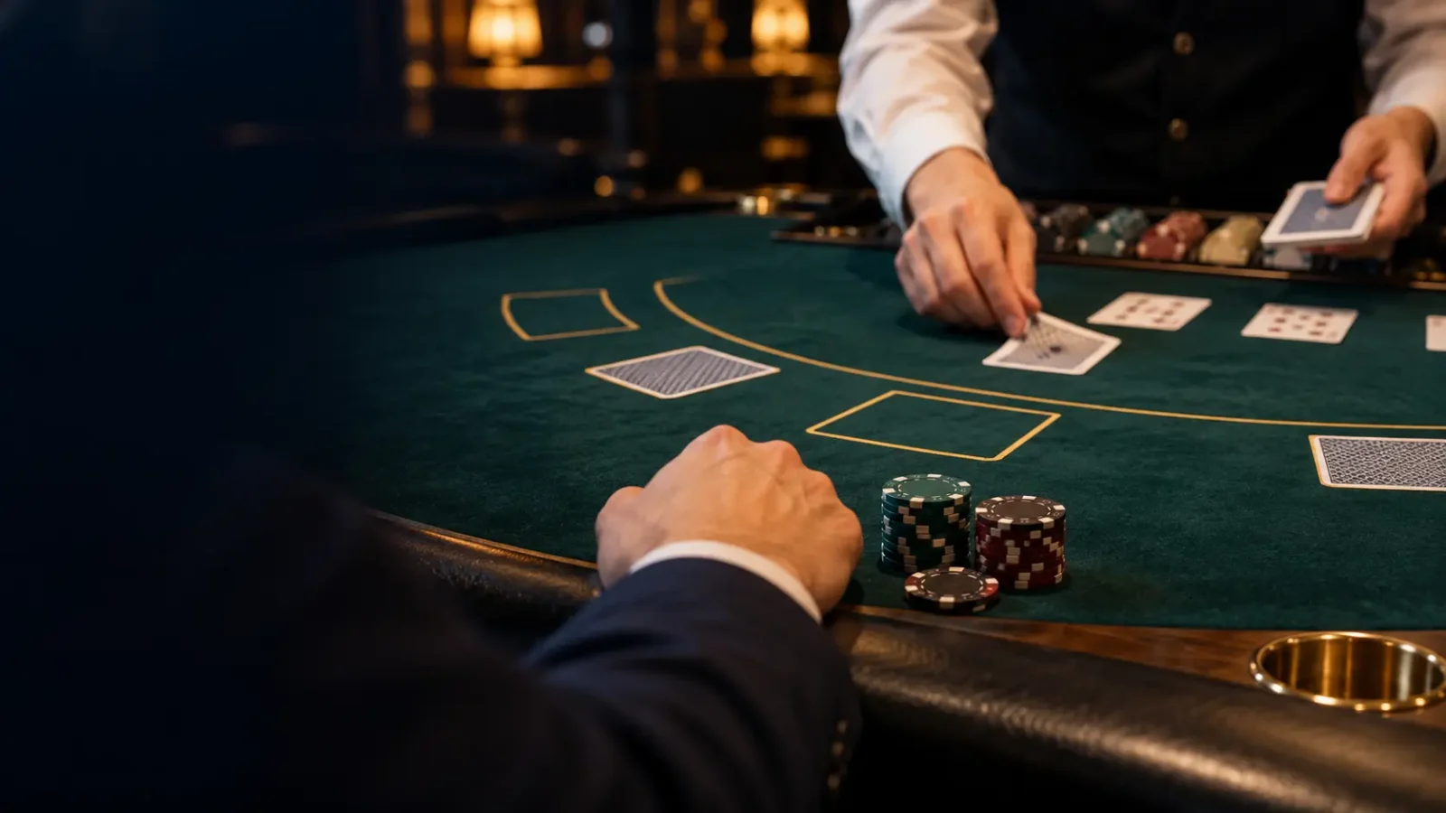 Casino blackjack hand being dealt