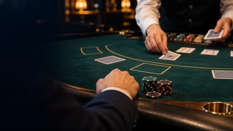 Casino blackjack hand being dealt