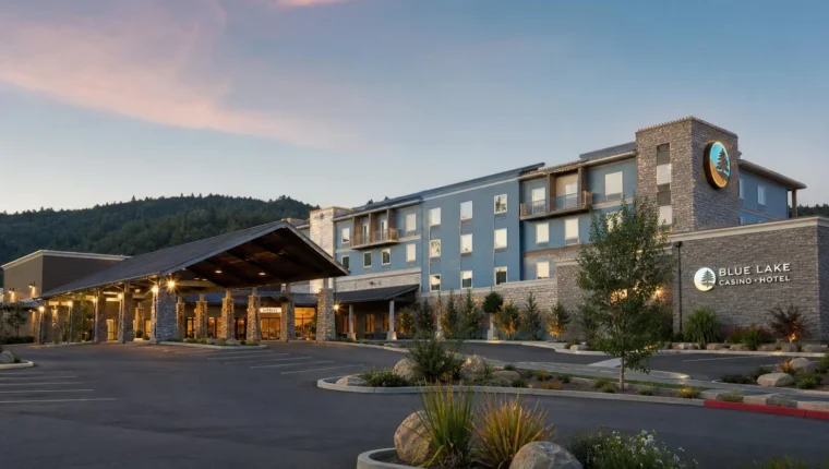 Blue Lake Casino & Hotel in Blue Lake, California 10 AI-generated exterior view of Blue Lake Casino & Hotel Blue Lake, Blue Lake, California.