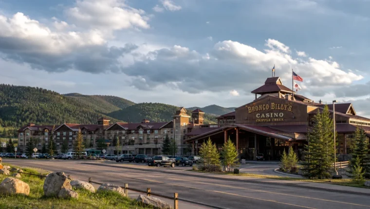AI-generated exterior view of Bronco Billy's Casino Cripple Creek, Cripple Creek, Colorado.