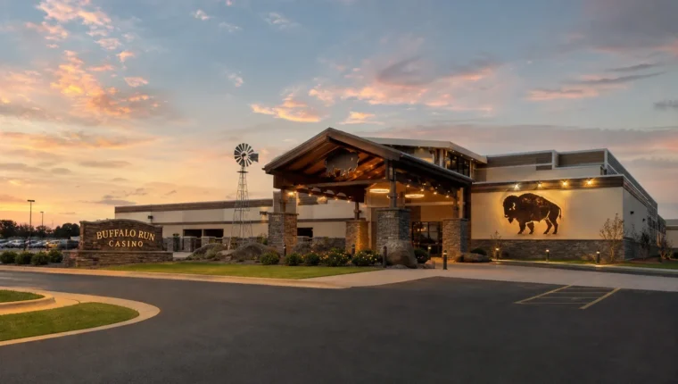 AI-generated exterior view of Buffalo Run Casino Miami, Miami, Oklahoma.