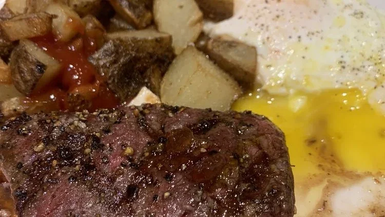 Customer photo of a 6-ounce top sirloin steak and eggs at Buzz Inn Steakhouse & Casino in East Wenatchee.