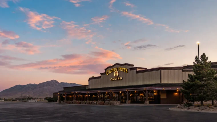 AI-generated exterior view of Cactus Pete's Casino Jackpot, Jackpot, Nevada.