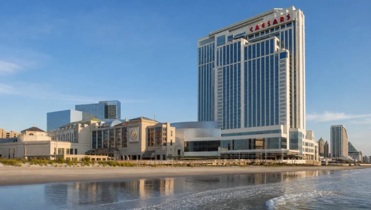 AI-generated exterior view of Caesars Atlantic City, Atlantic City, New Jersey.