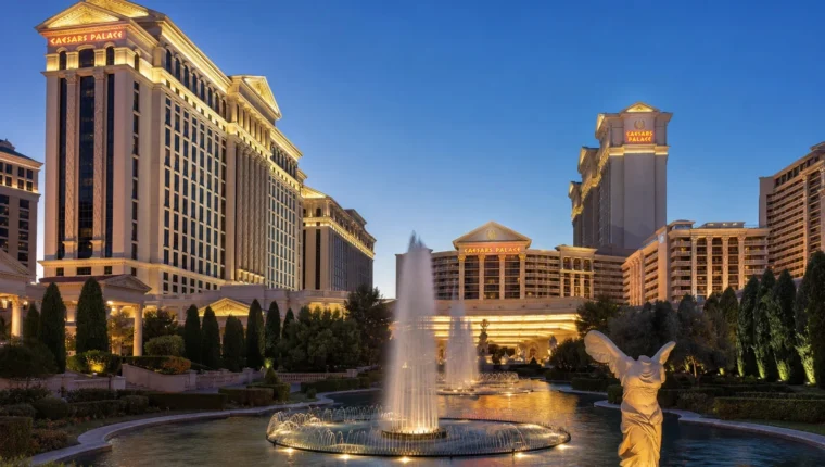 AI-generated exterior view of Caesars Palace Las Vegas, Nevada.