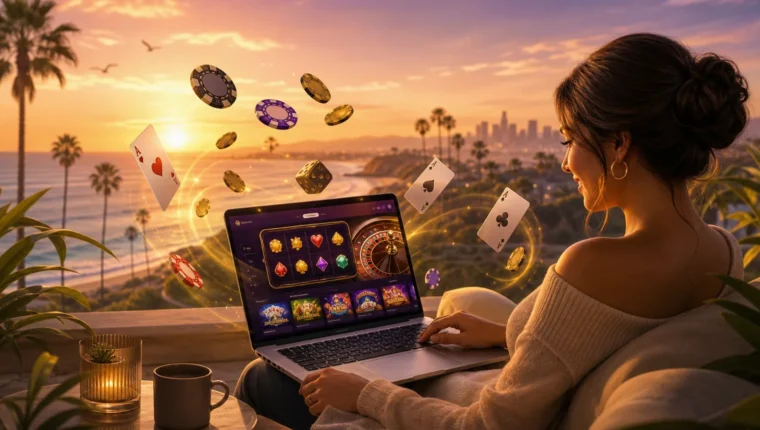 Conceptual editorial illustration for California Online Casinos