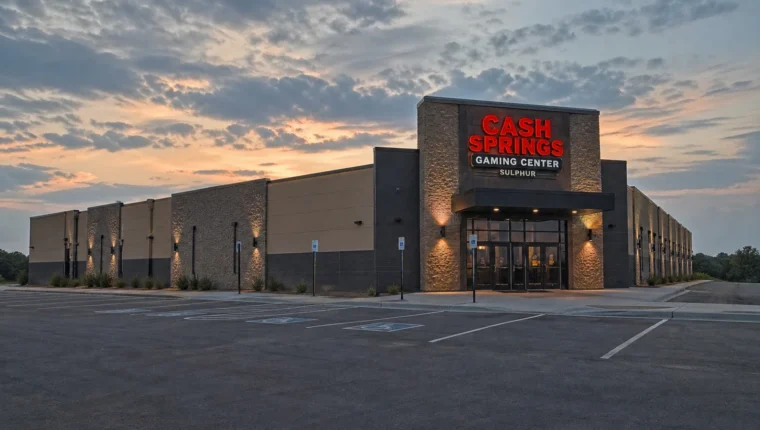 AI-generated exterior view of Cash Springs Gaming Center Sulphur, Sulphur, Oklahoma.