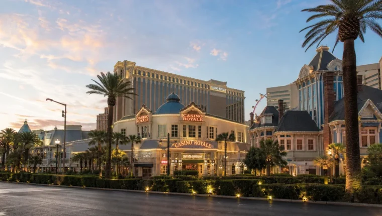 AI-generated exterior view of Casino Royale Las Vegas, Las Vegas, Nevada.